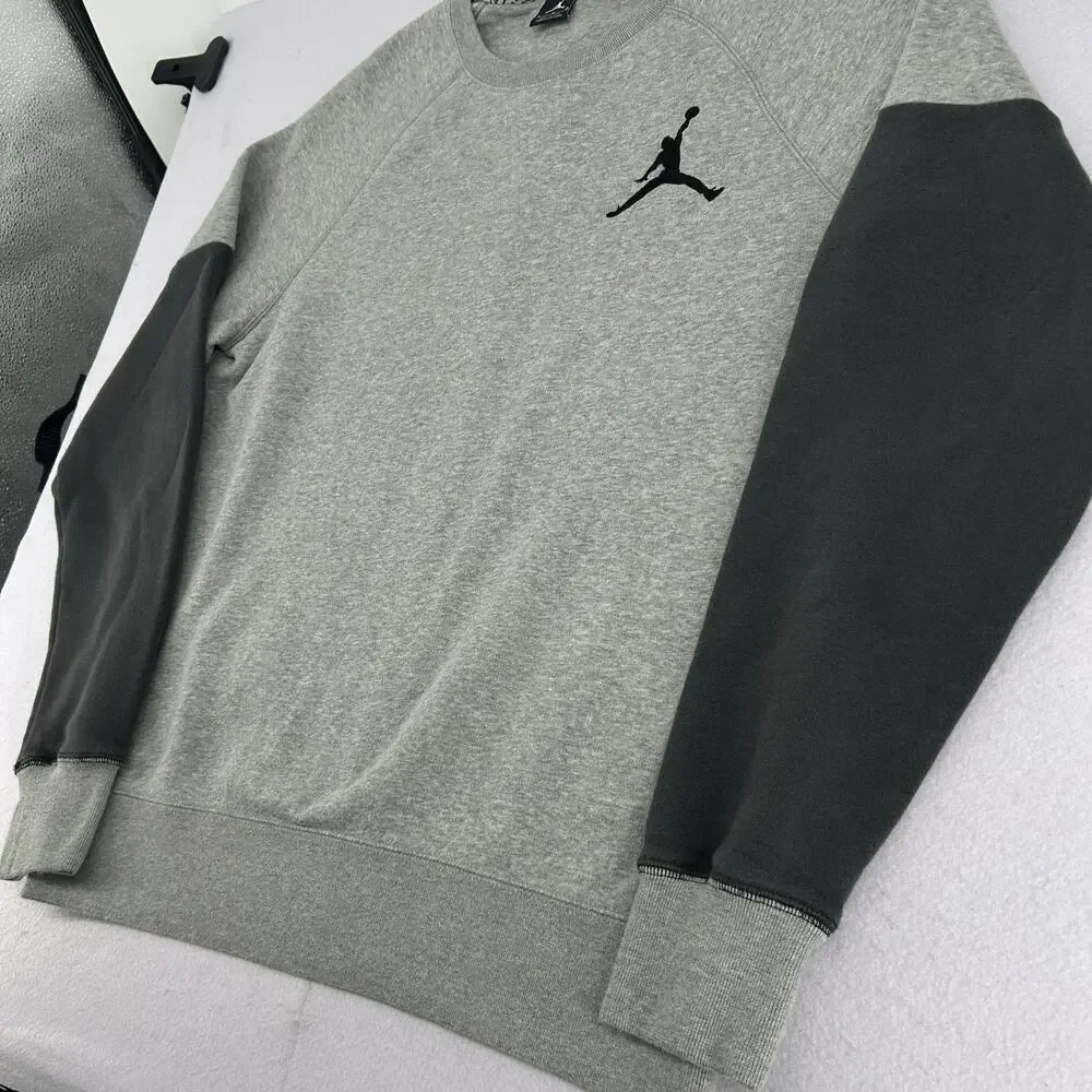 VTG Men's Grey Black Nike Jordan Jumpman Varsity Fleece Crewneck Sweatshirt Sz L
